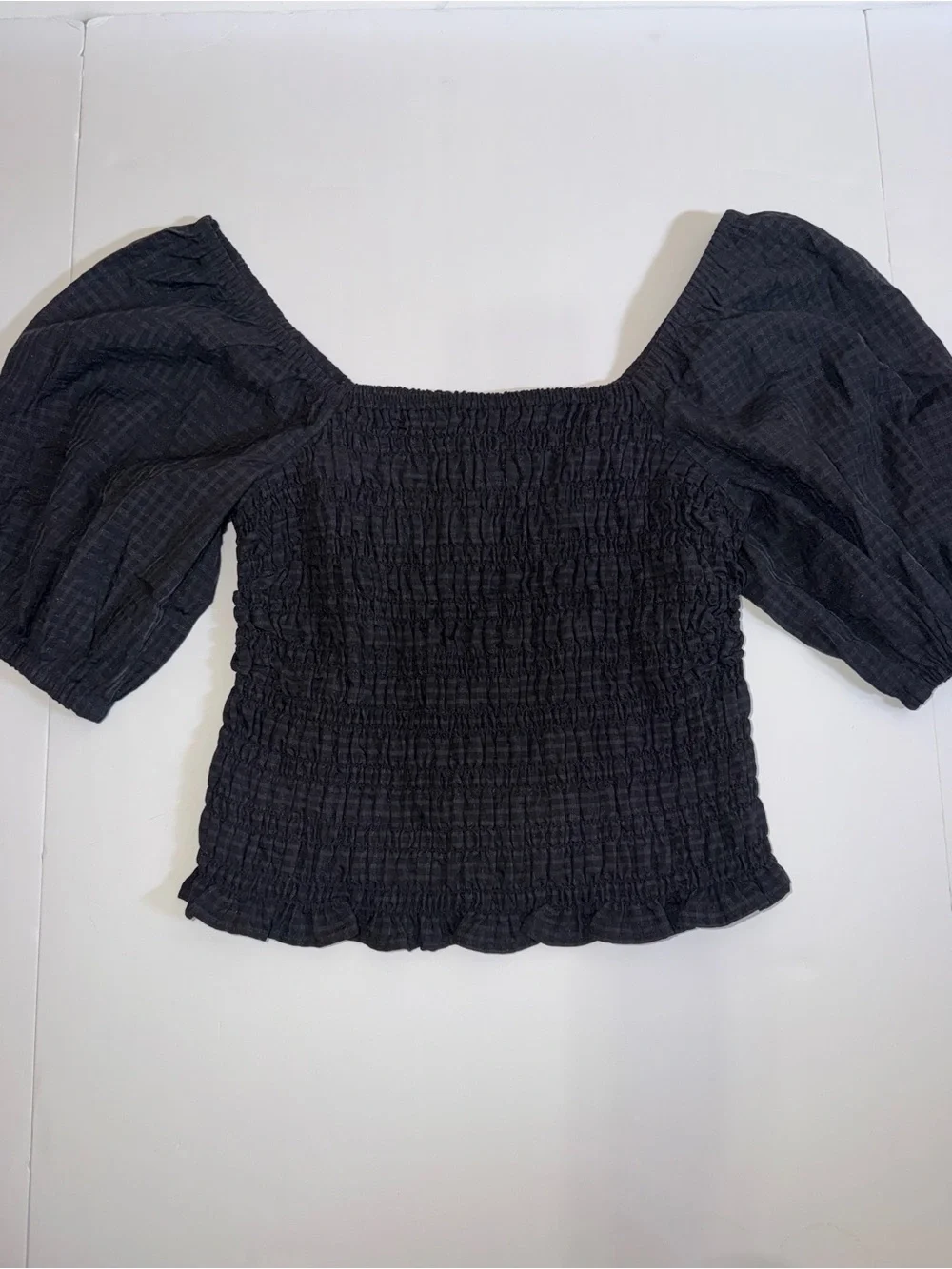 Old Navy Black Smocked Puff-Sleeve Square Neck Top